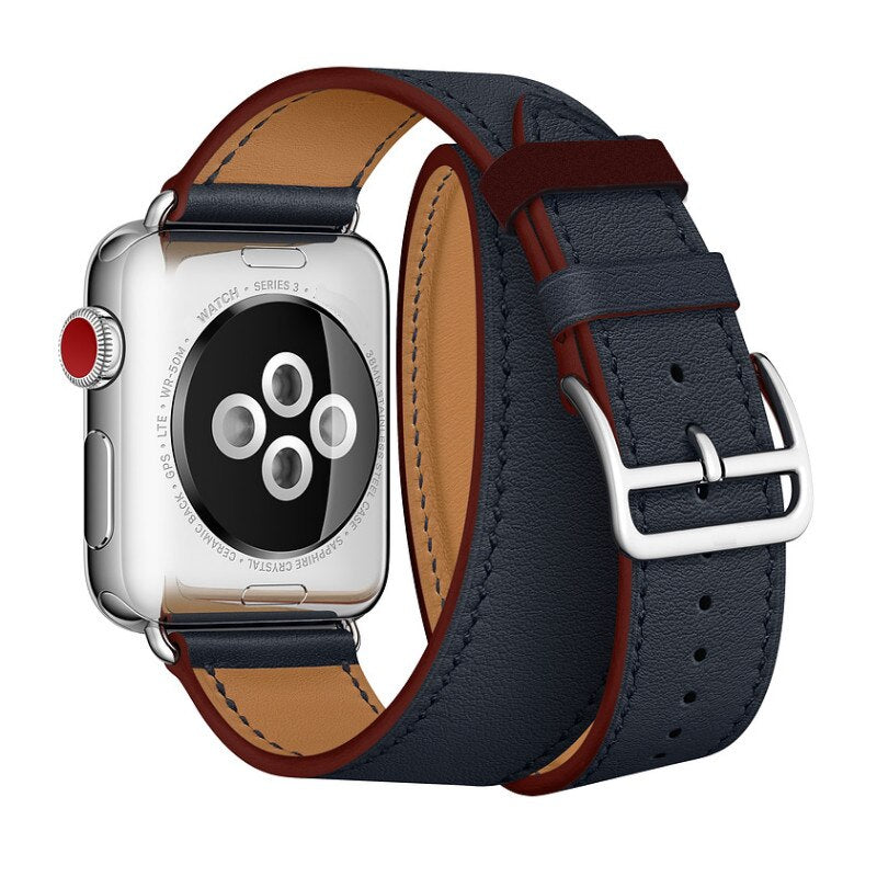 Double circle Leather Bracelet For Apple Watch Band 6 SE 5 4 40/44mm Belt Wristband Strap For iWatch Series 3 38/42mm Watchbands