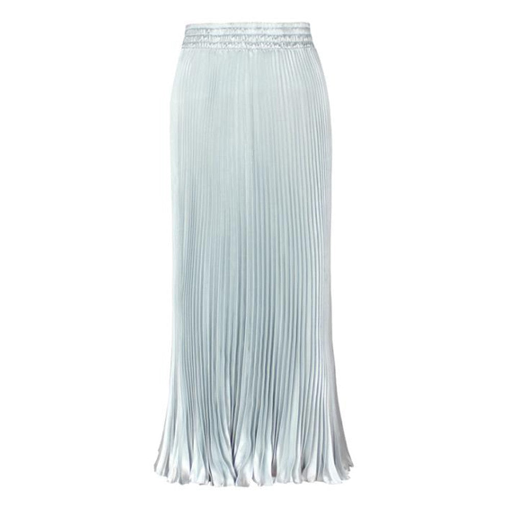 Vintage Pleated Long Korean Casual High Waist Pleated Jupe Faldas Metallic Satin Skirt