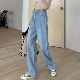 Women High Waist Casual Jeans Korean Street Style All-match Loose Ladies Straight Denim Pants