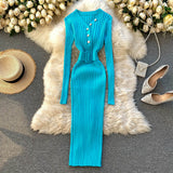 Autumn Winter Women Knitted Dress Long Sleeve Knee Length Midi Dress Elegant Pearl V Neck Sexy Bodycon Dress With Belt