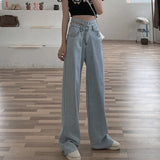 Women High Waist Casual Jeans Korean Style All-match Loose Ladies Denim Wide Leg Long Pants