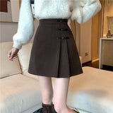 Ladies Elegant A-line Mini Skirts Korean Style Vintage Woolen All-match High Waist Women Casual Short Skirt