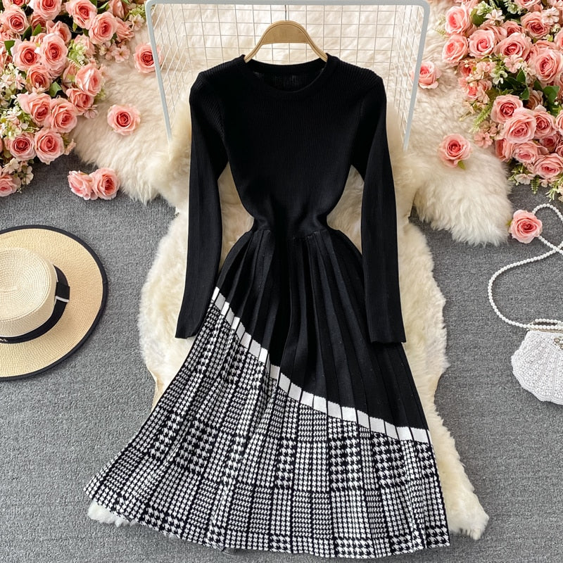 Winter Women Crew Neck Long Sleeve Knee Length Midi Dress Elegant Offi   jetechband