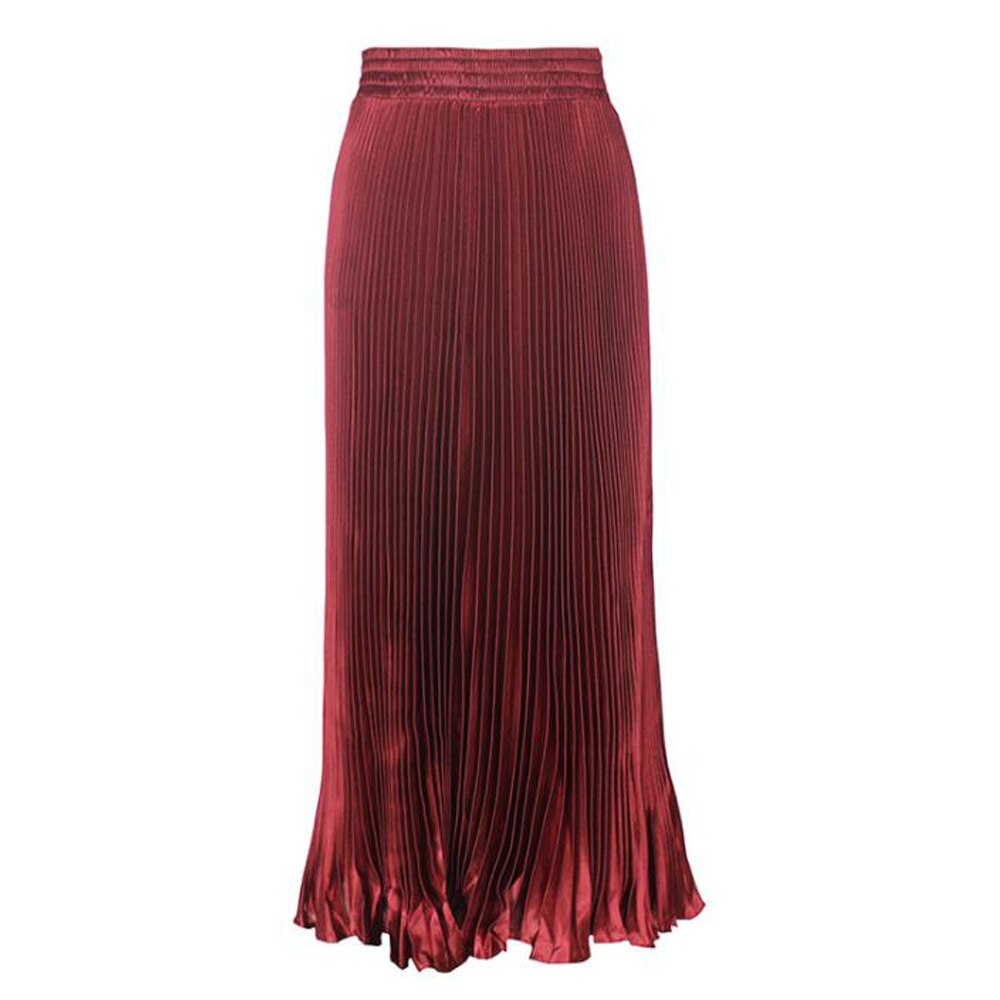 Vintage Pleated Long Korean Casual High Waist Pleated Jupe Faldas Metallic Satin Skirt