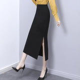 High Waist Solid Long Korean Office Wear Women Ladies Black Maxi Skirt Bottoms