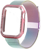 Diamond case+Milanese Loop band For Apple Watch Series 5/4/3/2/1 Stainless Steel Strap iwatch 38mm 42mm 40mm 44mm Wrist Bracelet