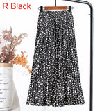 Women Chiffon Pleated Skirt Elastic High Waist Summer Print Casual Midi Long Skirt