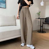 Women High Waist Casual Pants Spring Autumn Solid Color All-match Ladies Straight Elegant Trousers