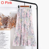 Women Chiffon Pleated Skirt Elastic High Waist Summer Print Casual Midi Long Skirt