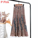 Women Chiffon Pleated Skirt Elastic High Waist Summer Print Casual Midi Long Skirt