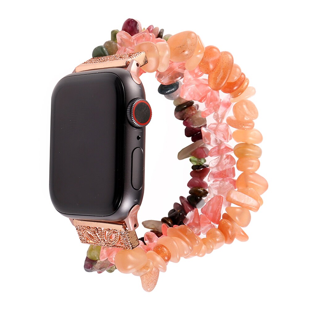 Luxury Bracelet for Apple Watch Band 40mm/38mm Women Girl Cute Handmade Fashion Elastic Beaded Straps for iWatch 5 42mm 44mm