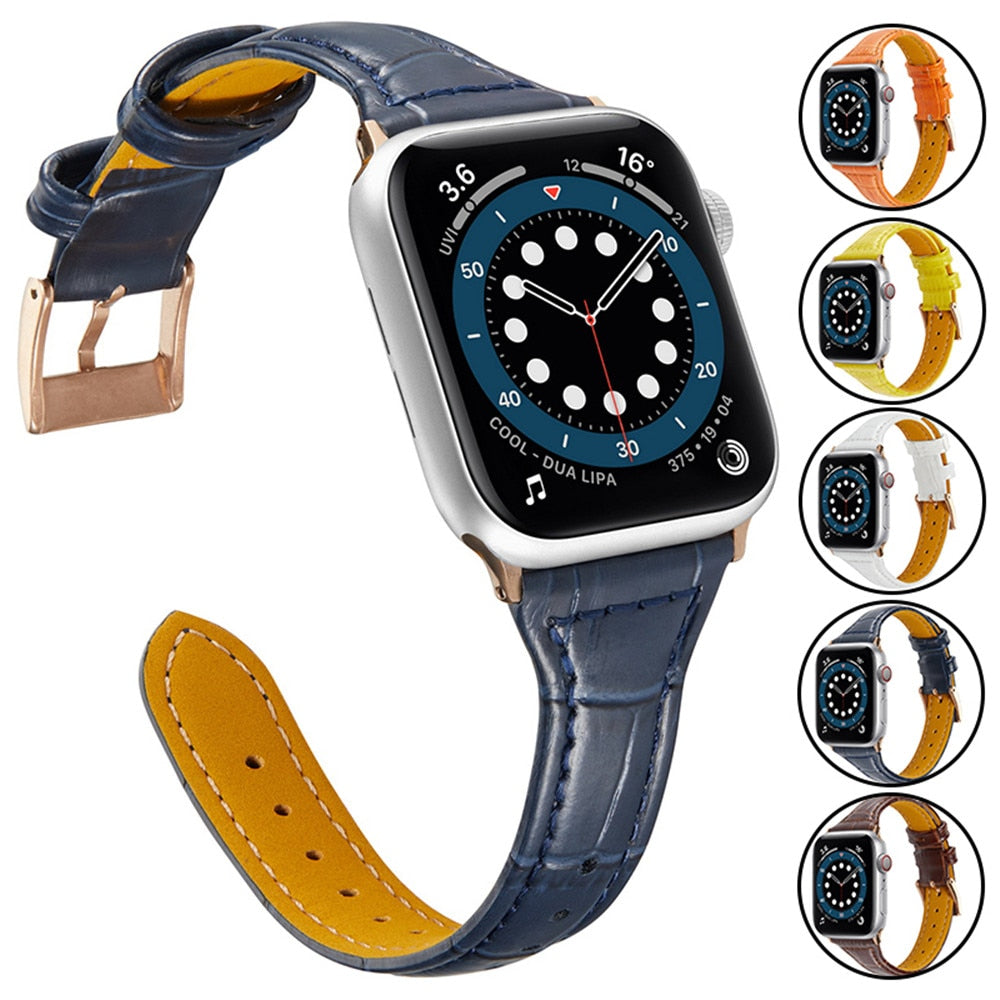 Crocodile skin Leather Strap for Apple Watch 6 Band SE 5 40mm 44mm Thin Bracelet Belt for iWatch Series 4 3 38mm 42mm Watchbands