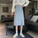 Women High Waist Casual Skirts Korean Style Solid Color All-match Straight Ladies Elegant Long Skirt