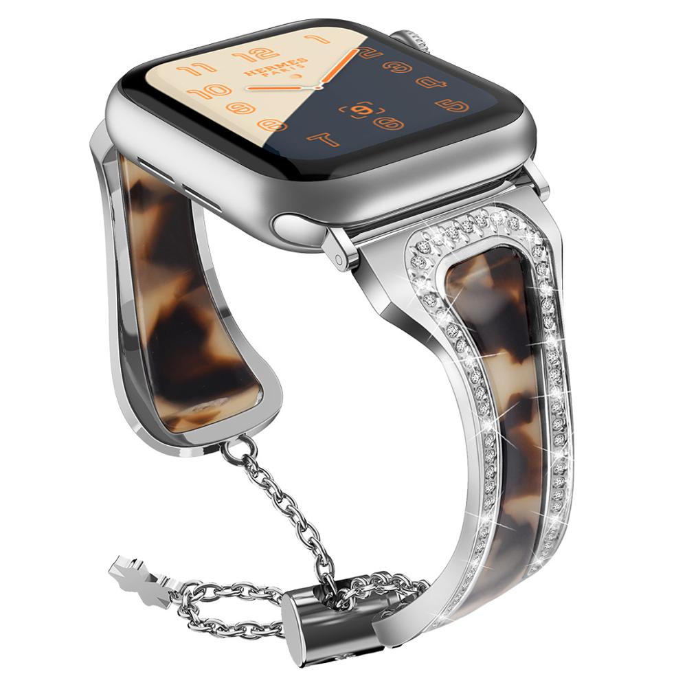 Stainless Steel Band For Apple Watch Diamond Resin Bracelet Strap