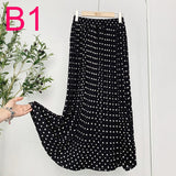 Summer New Vintage Floral Print Chiffon Pleated Skirt Elastic High Waist Casual Midi Skirt