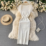 Spring Summer Short Cap Sleeve Knitted Sexy Bodycon Dress Back Slit Square Neck Casual Vintage Elegant Midi Dress