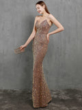 New Strap Women Party Dress Sexy V-neck Long Sequin Evening Dress