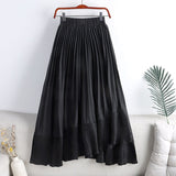 Mid Calf Asymmetrical Skirt Women Elastic High Waist A Line Casual Pleated Skirt