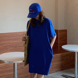 Women Casual Loose Solid T Shirt  O Neck Mini Dress Batwing Short Sleeve Basic Dresses Vestidos