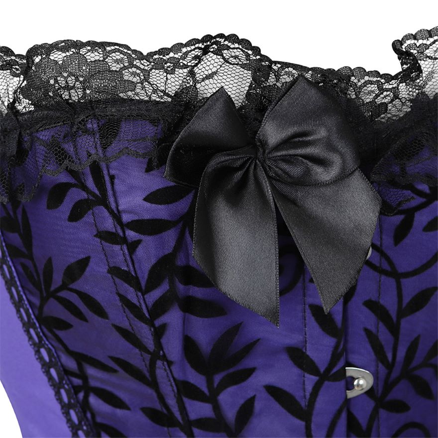 Women Victorian Sexy Floral Lace Overbust Corset Waist Cincher Slim Bow Satin Vintage Jacquard Corset Bustier Lingerie Top