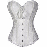 XS-7XL Hot Sexy Satin Lace overlay Overbust Corset Top Zipper Side Bowknot Decorated Clubwear Showgirl Body Shaper Plus Size