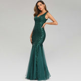 Plus Size V Neck Mermaid Cocktail Dress Long Formal Prom Party Gown Sequins Sleeveless Robe Sexy Evening Vestido