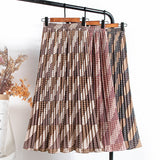 Women Chiffon Pleated Skirt Elastic High Waist Summer Print Casual Midi Long Skirt