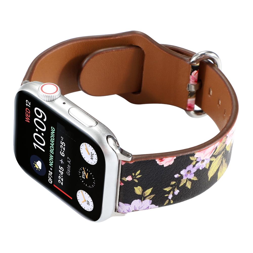 Floral Leather strap for apple watch band 42/44/38/40mm Wristband Sport Replacement Womens Bracelet For iWatch Series 5 4 3 2 1