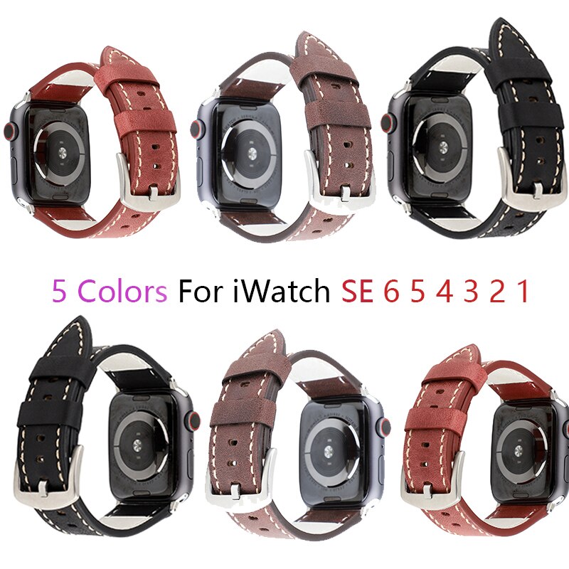 Cowhide leather watchband for apple watch band SE 6 5 4 40mm 44mm Retro belt bracelet bands for iWatch Strap series 3 38mm 42mm