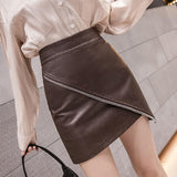 Women A-line Spring Korean Style Vintage PU Leather All-match Ladies High Waist Short Skirt