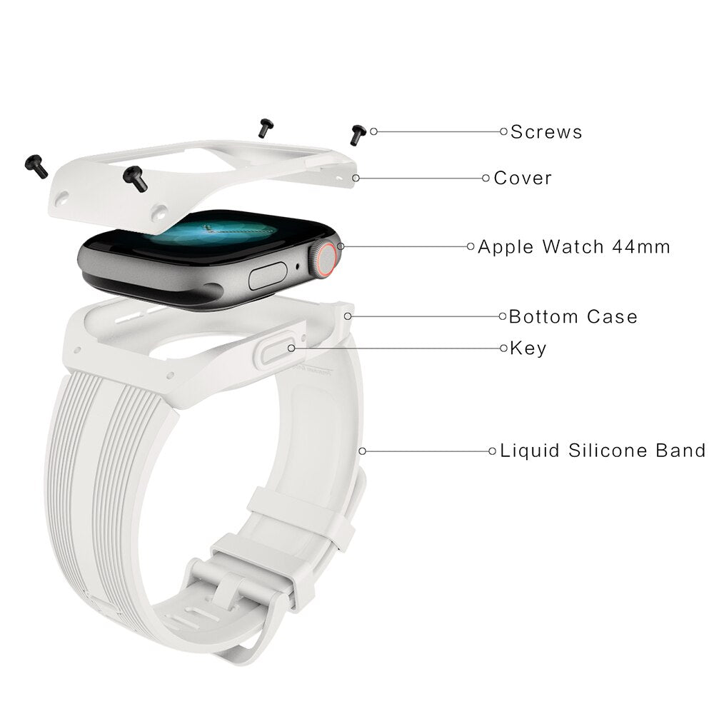 Silicone Protective Case with Band For Apple Watch series 4 5 44mm Full Frame Screen Protector For iWatch Bracelet Accessories