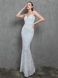 New Strap Women Party Dress Sexy V-neck Long Sequin Evening Dress