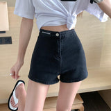 Women Summer Casual Denim Shorts Korean Style Vintage Solid Color Ladies High Waist Short Jeans