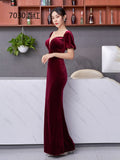 Flared Sleeve Velour Evening Dress Mermaid Elegant Floor Length Women Formal Party Gowns Vintage Dress