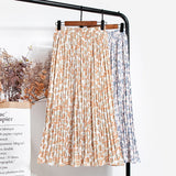 Women Chiffon Pleated Skirt Elastic High Waist Summer Print Casual Midi Long Skirt