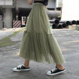 Vintage Long Boho Summer Green Casual Mesh Tutu Skirt Ball Gown Jupe Longue Maxi Skirt