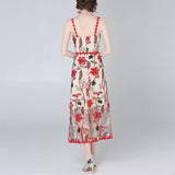 Elegant Spaghetti Strap Sexy Evening Party Dress Floral Embroidery Tulle Mesh Summer Midi Dress