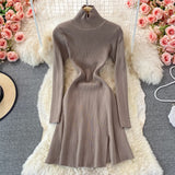 Sweater Dress Autumn Winter Turtleneck Knitted Dress Long Sleeve Slit Night Out Party Sexy Mini Dress