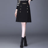 Black Women Pleated Elastic High Waist Kawaii Preppy Style Lady Dance Casual A-Line Woolen Skirts