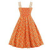 Bow Front Cute Daisy Floral Print Spaghetti Strap Summer Vacation Casual Vintage Swing Dress Plus Size
