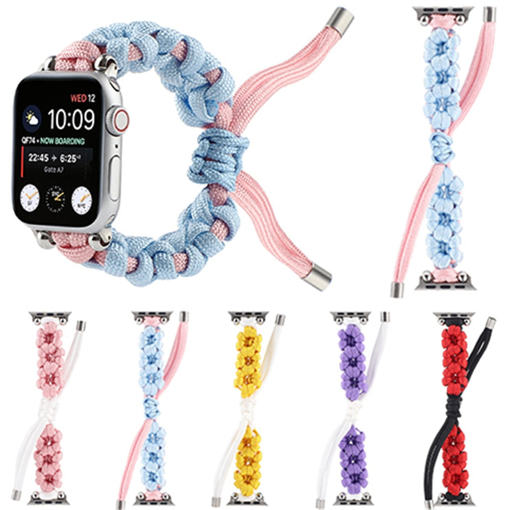 New Flowers Rope Weave Strap for Apple Watch 6 Band SE 5 40mm 44mm Bracelet Belt for iWatch Series 4 3 38mm 42mm Sport Watchband