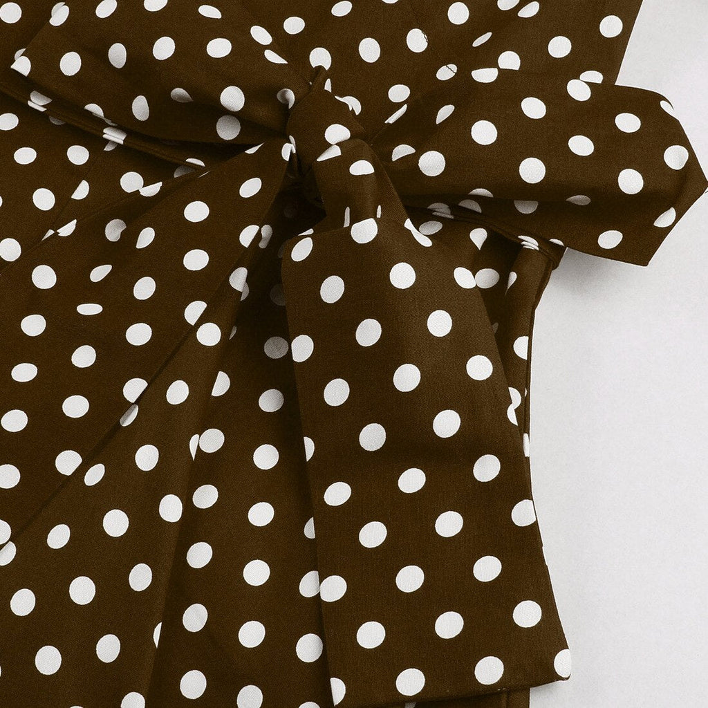 Polka Dot Print Turn-down V Collar Midi Tunic Dress Summer Rockabilly Belt 50s Short Sleeve A Line Casual Dresses For Women