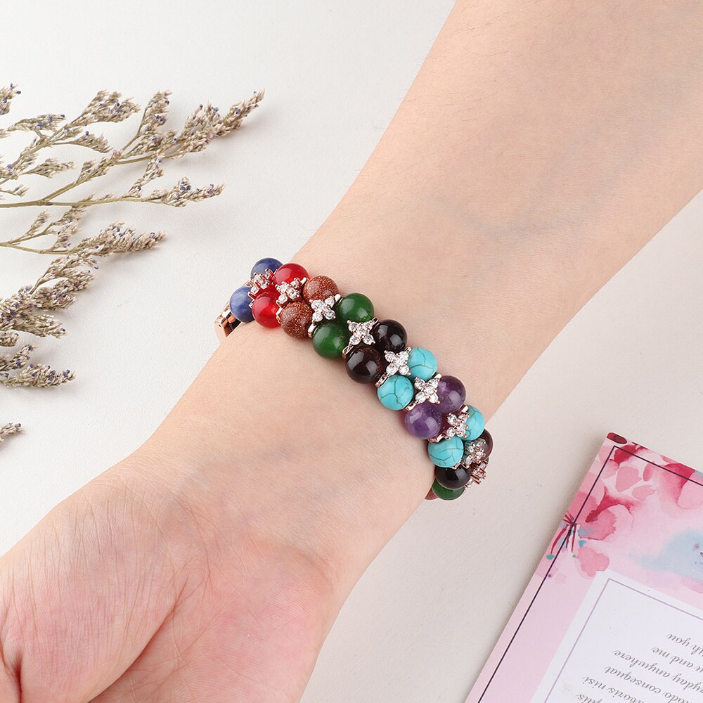 Yoga Stone Relax Bracelet Jewelry Bling Wristband Strap for Apple Watch SE 6 Band Chakras Beaded 38mm 40mm 42mm 44mm