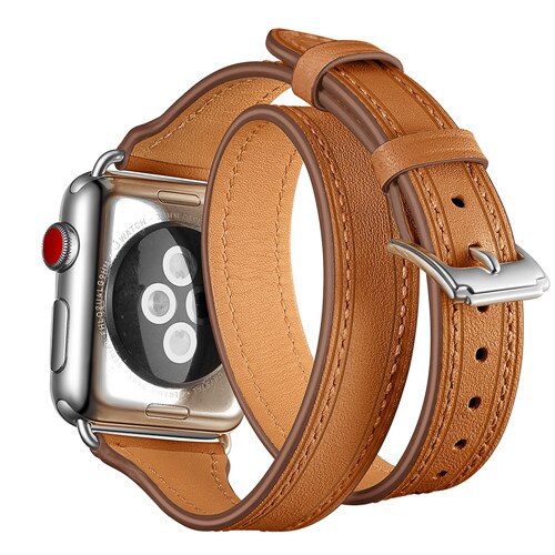 watch band strap For Apple 42mm 38mm 3 2 1 iWatch Double Tour Genuine Leather watchband Bracelet loop Wrist belt+metal buckle