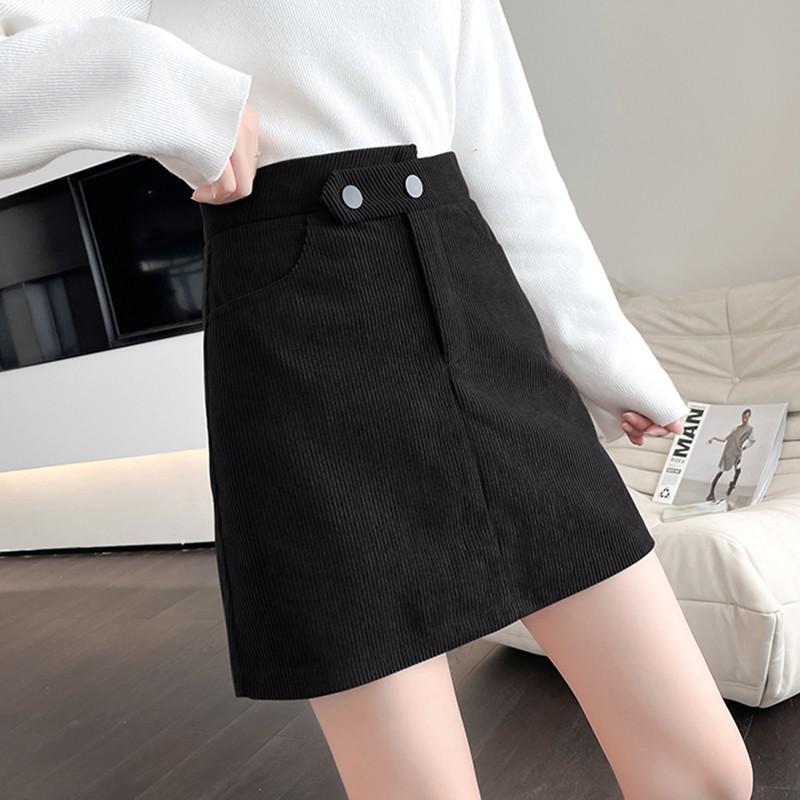 Women High Waist Mini Skirts Korean Style Vintage Corduroy All-match Ladies Elegant A-line Short Skirt