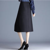 High Waist Long Women Korean Style Solid Color All-match Ladies Elegant A-line Skirt