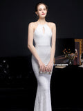 Off Shoulder White Sequin Evening Dress Women Sexy Hollow Out Party Maxi Dress