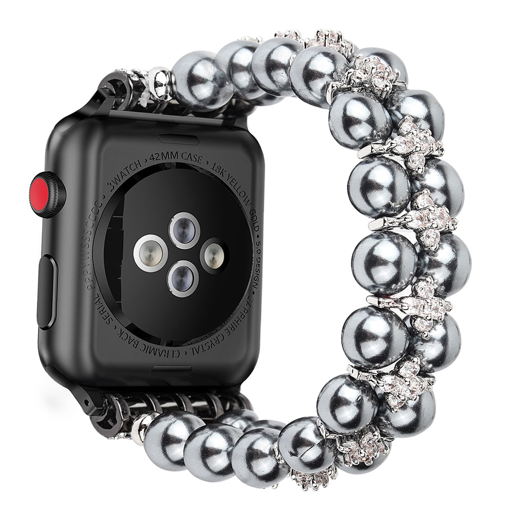 Elegant Watchband Compatible for Apple Watch Band 38mm 40mm 42mm 44mm Pearls Beaded Stretch Bracelet Watch Strap Bands for Women