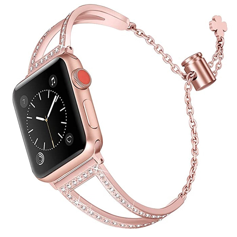 X Type Metal Strap For Apple Watch Band 40mm 38/44/42/41mm 45mm Woman  Diamond Stainless Steel Link Bracelet iWatch 7 6 SE 5 4 3