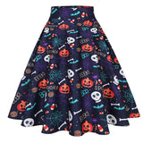 Retro Ghost Bat Print Halloween Skirt 50s High Waist Hepburn Vintage Christmas Jurken Long Cotton A-Line Party Women's Clothing